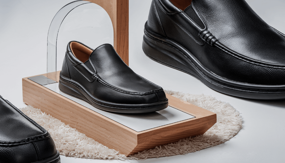 Stylish Mens Black Slip On Shoes Leather for Larger Feet