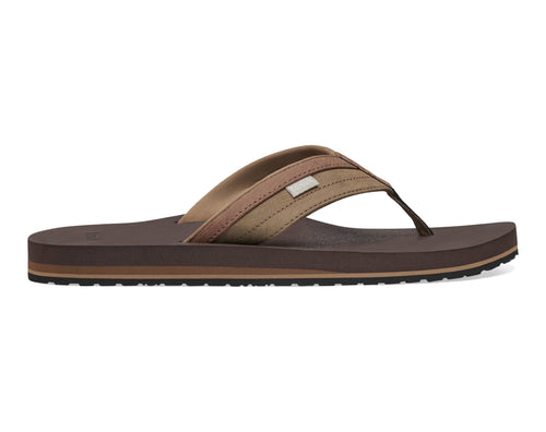 Sanuk Ziggy sandals in brown with comfortable padded straps and durable rubber outsole, side view.