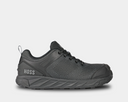 Hoss Buster Low work shoes in black with a durable mesh upper, reinforced toe, and cushioned sole, side view.
