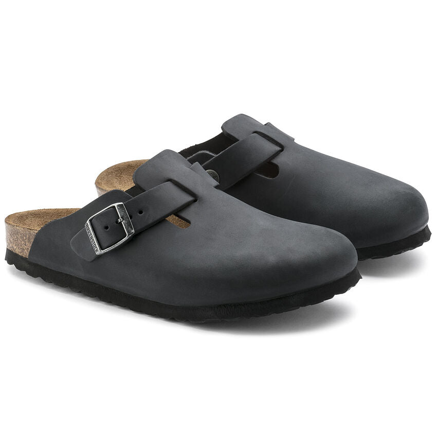Birkenstock Black Textured Clogs Birkenstock® Boston Textured Leather Soft Footbed Clogs  main image 3