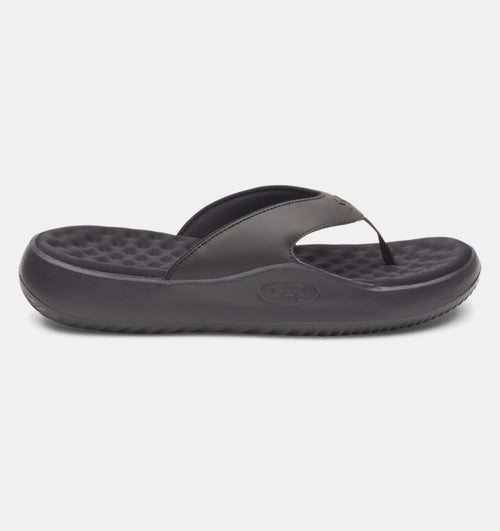 Under Armour Ignite Pro 8 T sandals in black with cushioned footbed and synthetic strap design, side view.