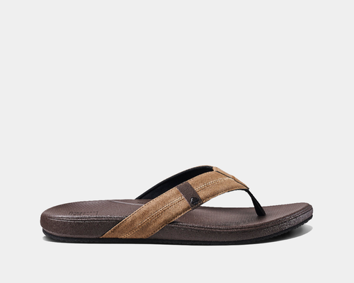 Brown and black sandal on a white background