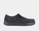 Volcom Chill Composite Toe Slip-On shoes in dark gray with textured mesh upper and durable rubber outsole, side view.