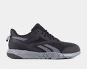 Reebok Work Flexagon Force XL Work shoes in black with gray accents, durable mesh upper, and cushioned sole, side view.