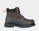 Hoss Scout Steel Toe Boot in brown leather and canvas with reinforced sole and lace-up design, side view.