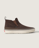 brown mid  slip on sneaker with white sole on a white background