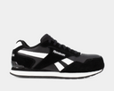 Reebok Work Classic Work Sneaker in black with white accents, suede overlays, and durable sole, side view.