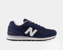 New Balance 515 v3 sneakers in navy blue with white logo, mesh upper, suede overlays, and EVA midsole, side view.