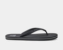 A black flip flop sandal with a textured strap and a swellular design outsole.