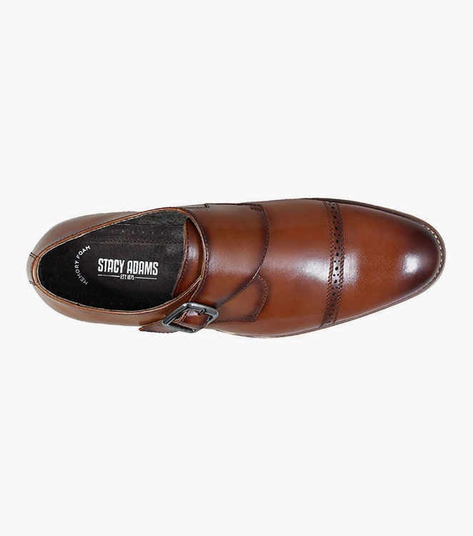 Stacy Adams Men\'s Desmond Cap Toe Monk Strap Brown Leather Dress Shoes Size 11.5 Stacy Adams Desmond Cap Toe Shoes Monk Strap Cognac Leather  main image 4