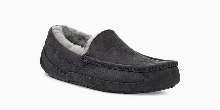 Ugg Ascot Matte Black Leather Loafer UGG ASCOT MATTE LEATHER SHEEPSKIN BLACK SLIPPERS MOCCASINS  main image 3