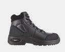 Reebok Work 6 Inch Sport Comp Toe Work Boot in black with leather upper, padded collar, lace-up design, and durable outsole, side view.