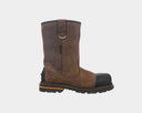 Hoss Cartwright II Wellington Comp Toe Boots in brown leather with reinforced black composite toe and pull tabs, side view.